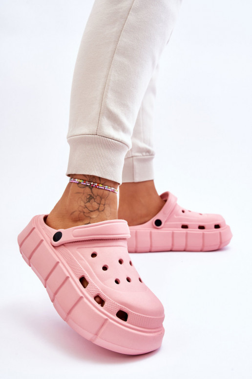 Chinelos tipo Crocs com plataforma elevada cor rosa Beckett