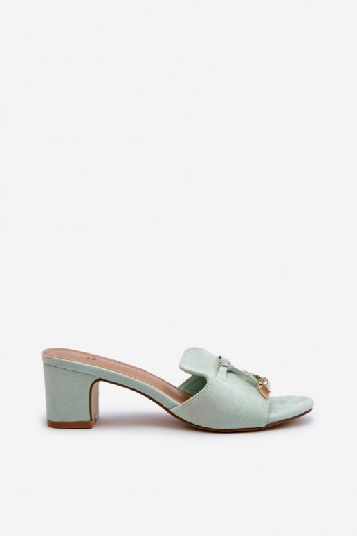 Chinelos femininos Z de camurça ecológicau com salto cor menta Jemenna