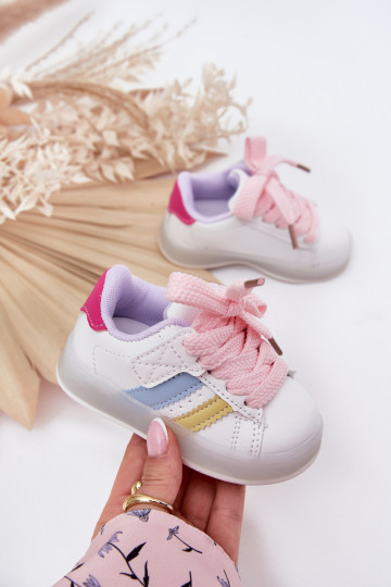 Tênis infantis modelo "Sneakers" com sola brilhante, cor branca e rosa "Arielle"