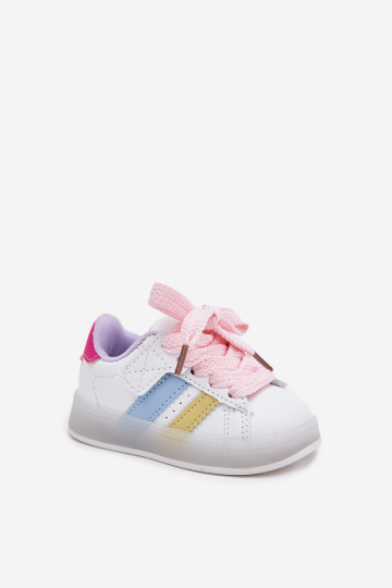 Tênis infantis modelo "Sneakers" com sola brilhante, cor branca e rosa "Arielle" 2