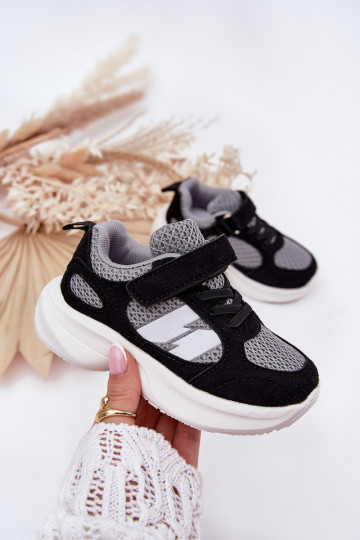 tênis À modalo de tênis Infantil com fixadores adesivos Preto e-cor cinza Selinea