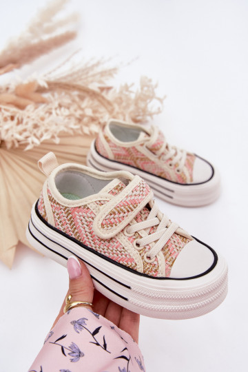 Infantil sapatos casuais com fixadores adesivos cor rosa Zelina