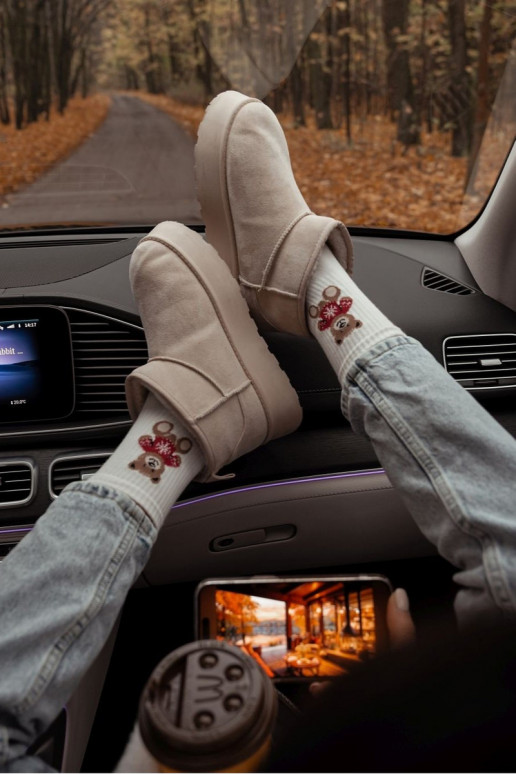 Meias Feminino ursinhos de pelúcia Para SParaeterku cor de marfim