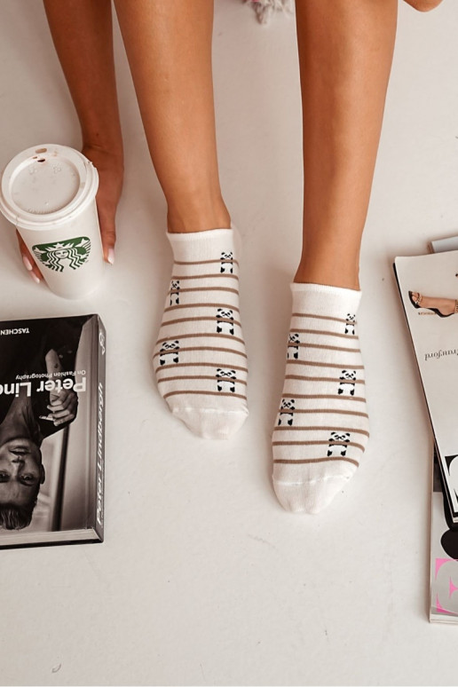 Meias Feminino BaParaełniane Urso panda I Tiras cor de marfim