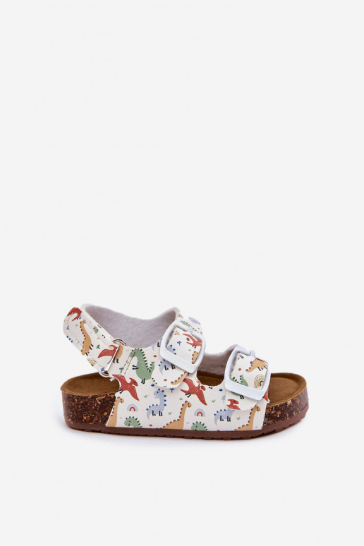 Sandálias infantis Com sola de cortiça com fivelas Dinossauros Cores diferentes Thessa Sandálias infantis Com sola de cortiça com fivelas Dinossauros Cores diferentes Thessa
