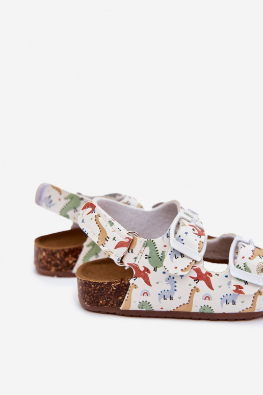 Sandálias infantis Com sola de cortiça com fivelas Dinossauros Cores diferentes Thessa Sandálias infantis Com sola de cortiça com fivelas Dinossauros Cores diferentes Thessa