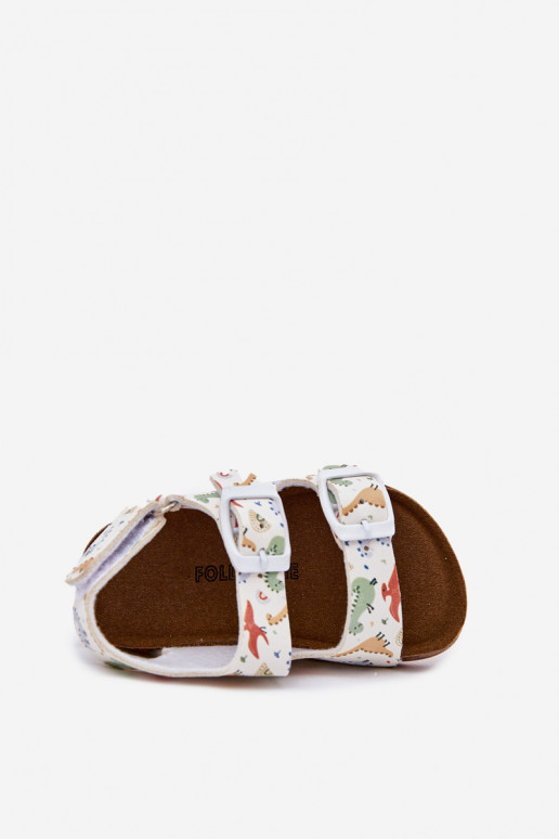 Sandálias infantis Com sola de cortiça com fivelas Dinossauros Cores diferentes Thessa Sandálias infantis Com sola de cortiça com fivelas Dinossauros Cores diferentes Thessa