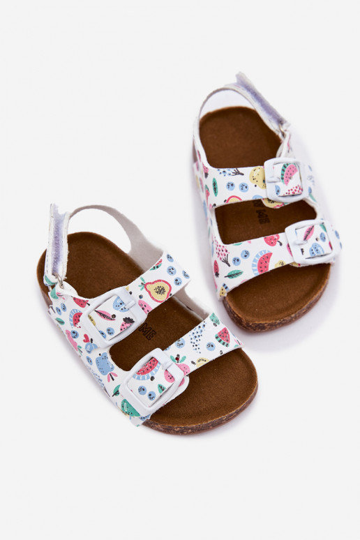 Sandálias infantis Com sola de cortiça com fivelas OParaoce cor branca Thessa Sandálias infantis Com sola de cortiça com fivelas OParaoce cor branca Thessa