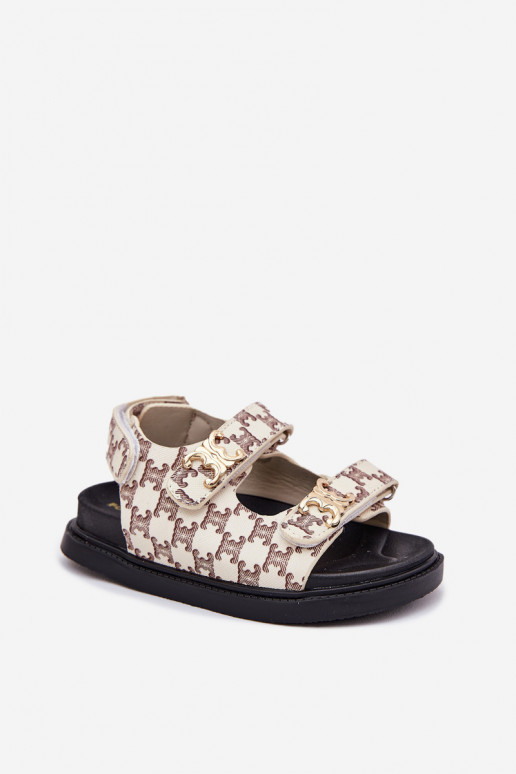 Sandálias infantis com fixadores adesivos Ze cor douradami Detalami bege Cavina