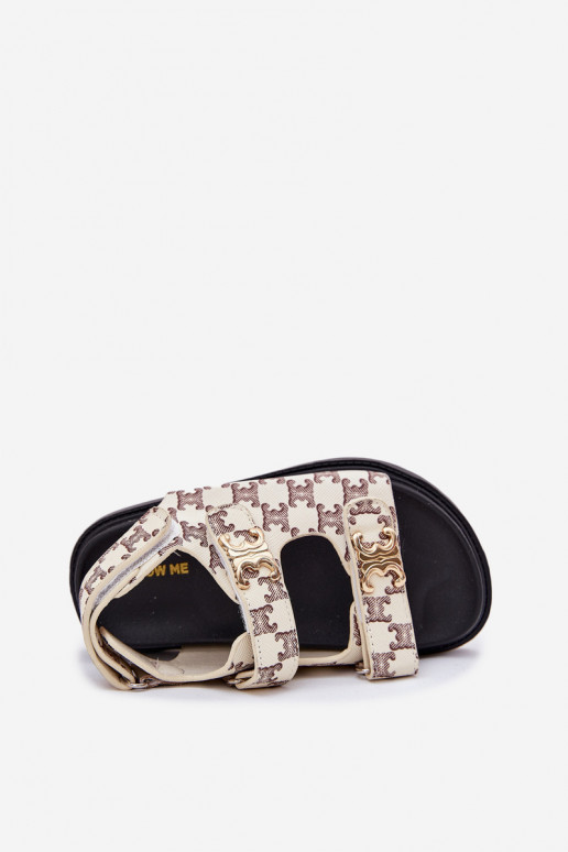 Sandálias infantis com fixadores adesivos Ze cor douradami Detalami bege Cavina