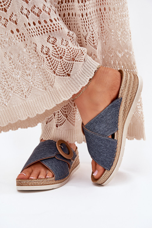 Chinelos femininos Em uma cunha decorar com fivelas Inblu RV000012 cor azul Chinelos femininos Em uma cunha decorar com fivelas Inblu RV000012 cor azul