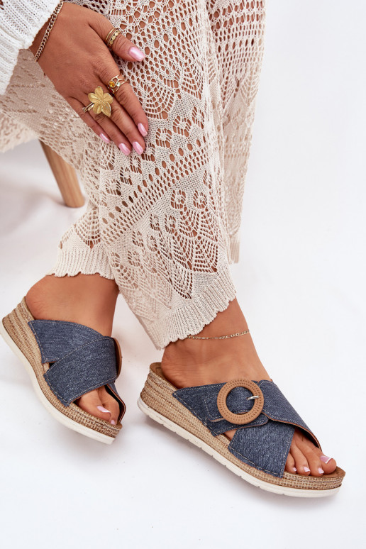 Chinelos femininos Em uma cunha decorar com fivelas Inblu RV000012 cor azul Chinelos femininos Em uma cunha decorar com fivelas Inblu RV000012 cor azul