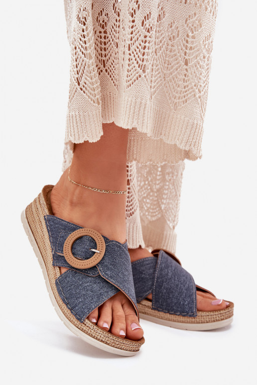 Chinelos femininos Em uma cunha decorar com fivelas Inblu RV000012 cor azul Chinelos femininos Em uma cunha decorar com fivelas Inblu RV000012 cor azul