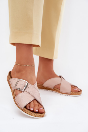 Chinelos de couro Feminino com fivelas Inblu VO0004GU cor rosa