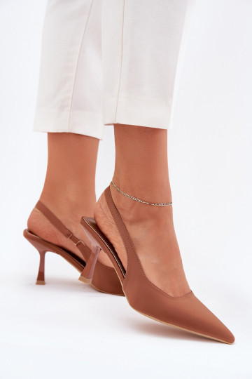 Sandálias femininas com salto fino cor marrom Lunira