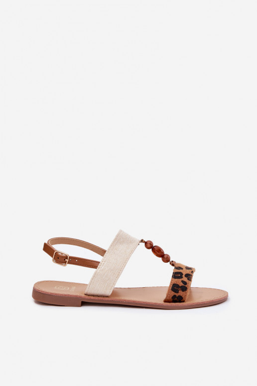 Sandálias rasteiras para mulheres com miçangas com padrões de pele de leopardo cor marrom Virona