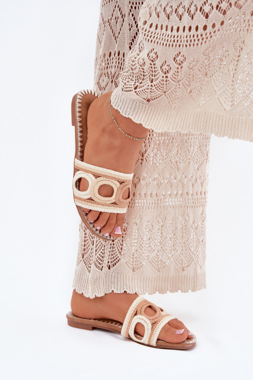 SzydełkoParae Chinelos femininos com salto largo bege Nirina