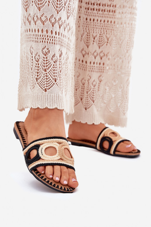 SzydełkoParae Chinelos femininos com salto largo cor preta Nirina