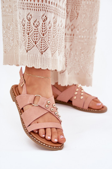 Sandálias femininas com salto largo Ze cor douradami Pregos cor rosa Zanira