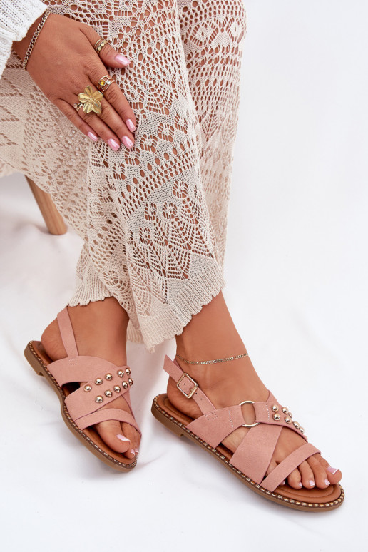 Sandálias femininas com salto largo Ze cor douradami Pregos cor rosa Zanira