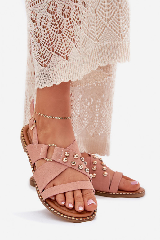 Sandálias femininas com salto largo Ze cor douradami Pregos cor rosa Zanira