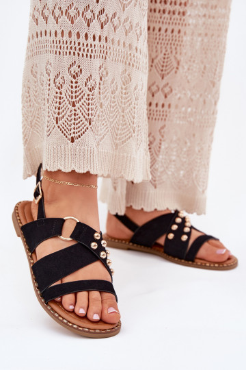 Sandálias femininas com salto largo Ze cor douradami Pregos cor preta Zanira