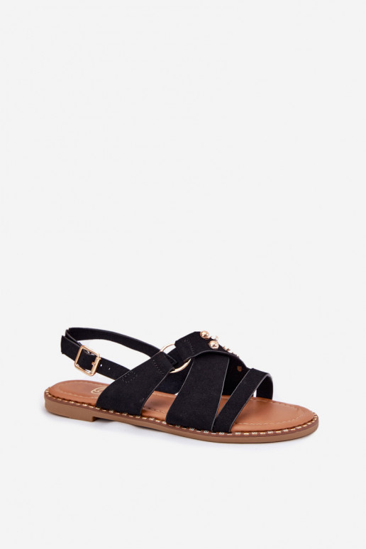 Sandálias femininas com salto largo Ze cor douradami Pregos cor preta Zanira