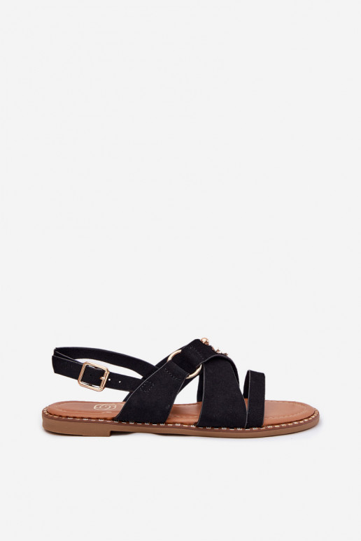 Sandálias femininas com salto largo Ze cor douradami Pregos cor preta Zanira