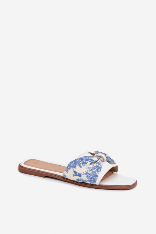 Chinelos femininos com salto largo com fitas cor branca Avenza