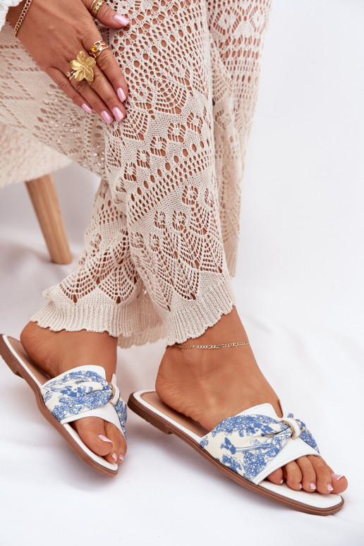 Chinelos femininos com salto largo com fitas cor branca Avenza