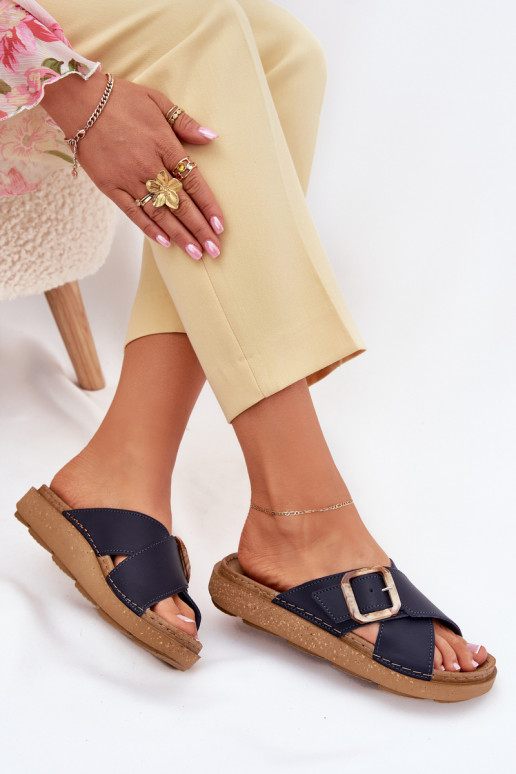 Chinelos de couro Feminino com fivelas Inblu ED0003IU azul escuro Chinelos de couro Feminino com fivelas Inblu ED0003IU azul escuro