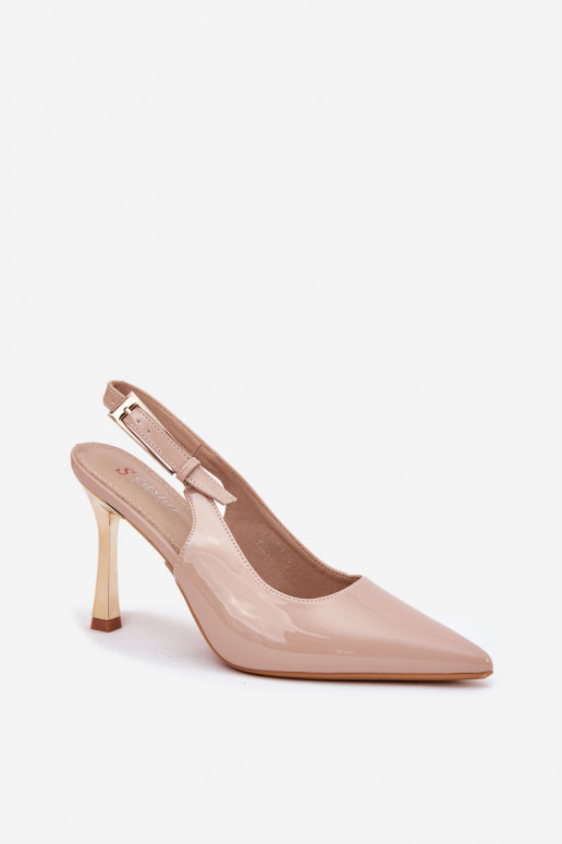 com efeito verniz sapatos de salto alto com salto aberto I Szpiczastymi Noskami bege Rivori