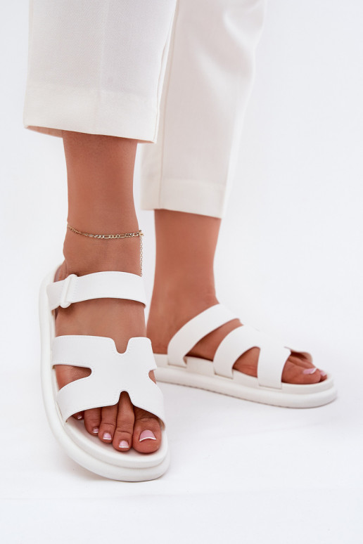 Borracha Chinelos femininos com alças cor branca Tavirae