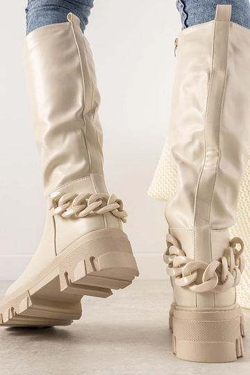 Botins cor areia com corrente, "Coniak" 2