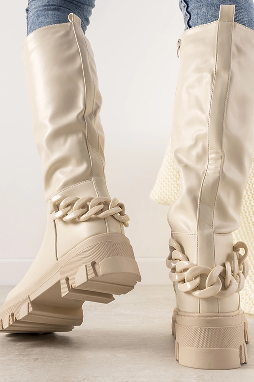 Botins cor areia com corrente, "Coniak"