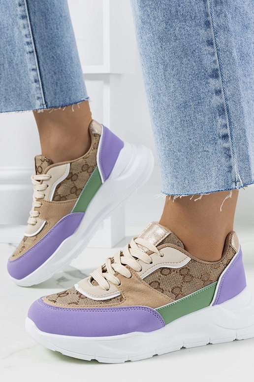 Tênis feminino Elyne bege e roxo