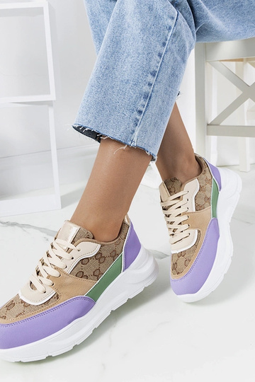 Tênis feminino Elyne bege e roxo 2