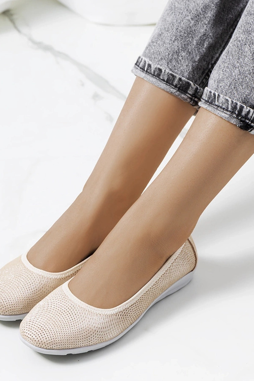 Elmas Bege Couro Ballet Flats