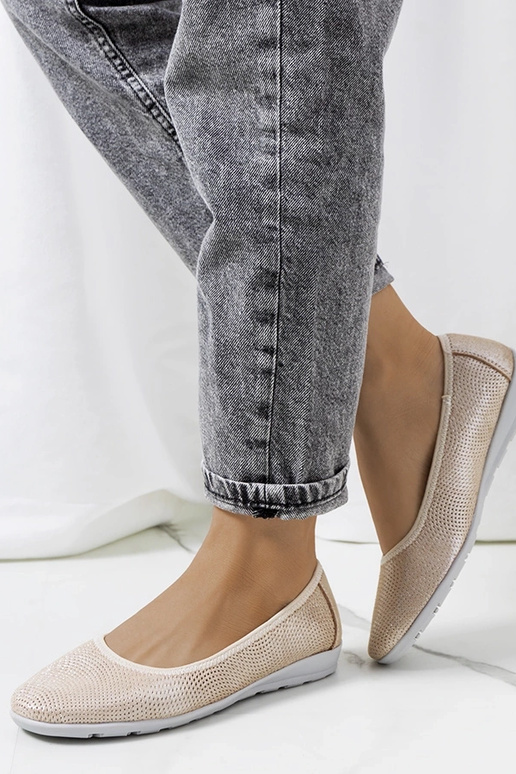 Elmas Bege Couro Ballet Flats