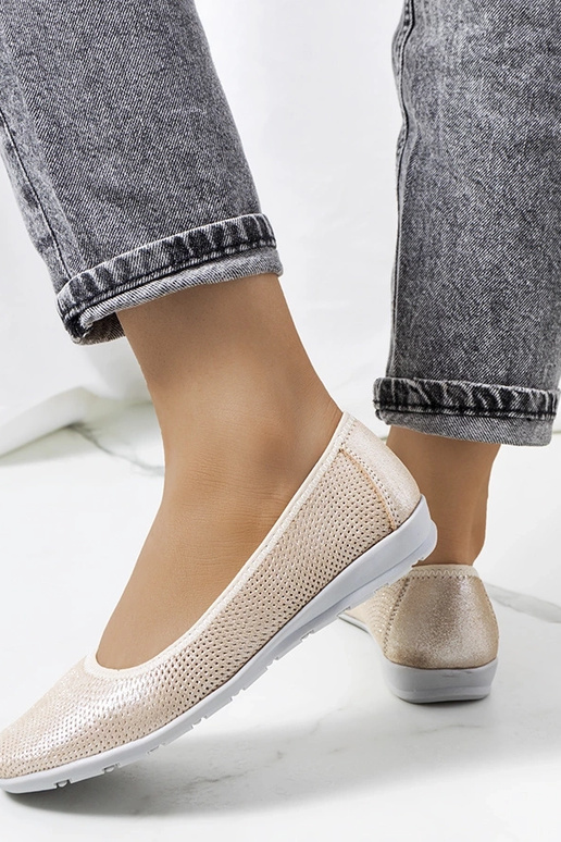 Elmas Bege Couro Ballet Flats