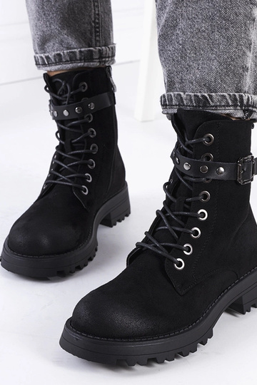 Botas femininas pretas com cadarço Narnclaedra