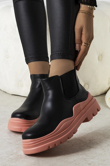Botas de cano curto pretas em plataforma rosa, "Tausel" 2