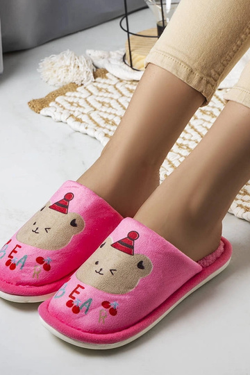 Chinelos macios de urso rosa escuro