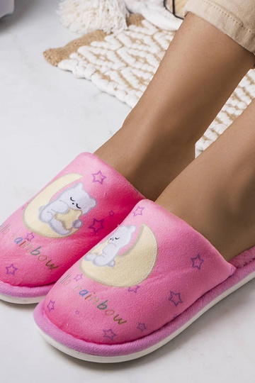 Pantufas macias rosa lua arco-íris