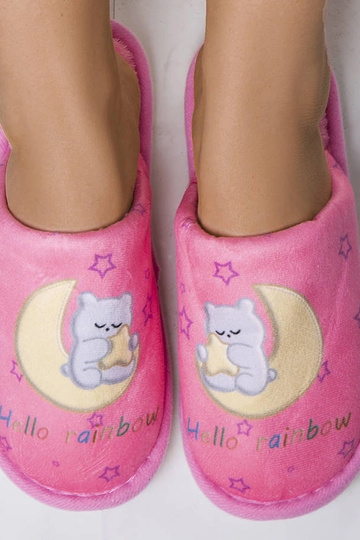 Pantufas macias rosa lua arco-íris 2