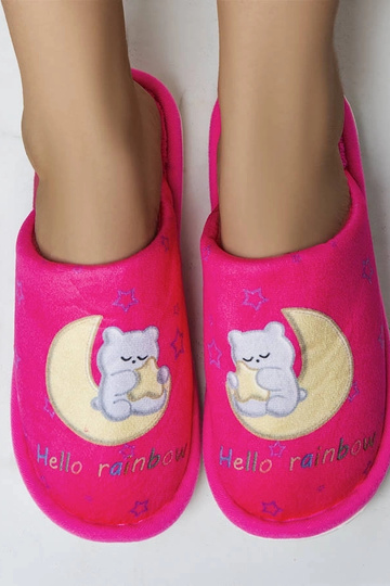 Pantufas de lua arco-íris macias rosa neon 2