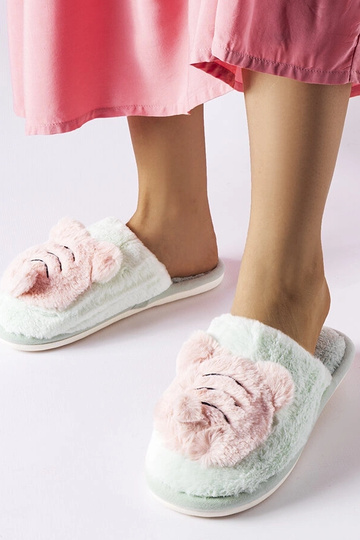Pantufas macias verde abelha e rosa
