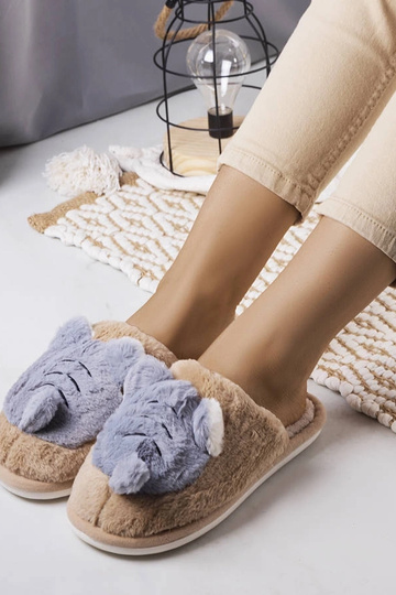 Pantufas Bee macias bege e cinza