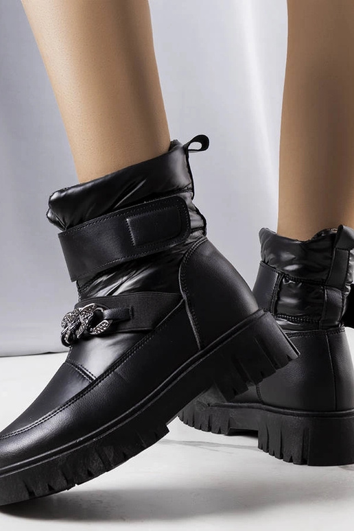 Botas de inverno pretas com corrente,...