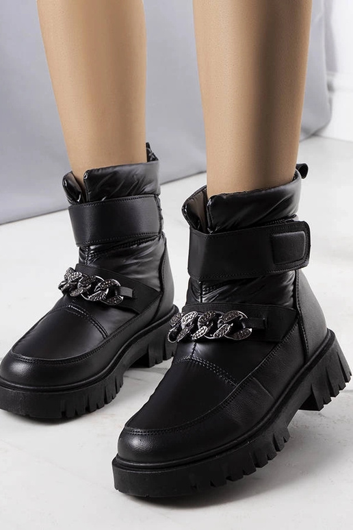 Botas de inverno pretas com corrente,...